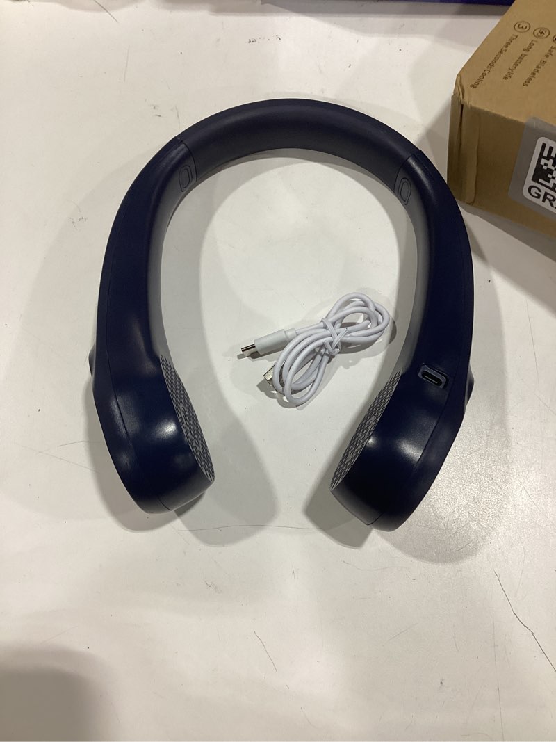 Condition photo showing Good Condition for asnug neck fan, usb rechargeable personal fan, 4000 mah battery operated, 3 speeds adjustable, faster cooling, ultra quiet, suitable for home, office, travel, sports blue