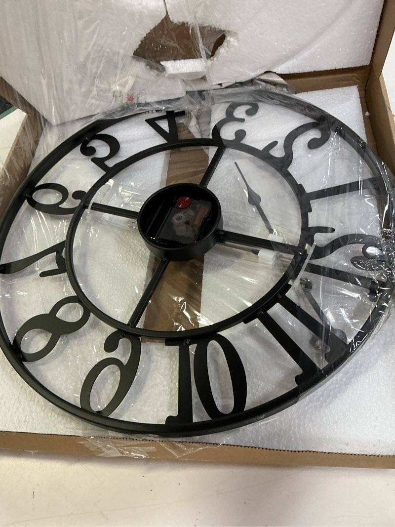 Condition photo showing Good Condition for leike large wall clock, 16" silent non-ticking, battery operated, oversized, decorative retro black metal clock for living room,farmhouse, dinner room,indoor, outdoor decor(40cm, black arabic number) 16 inch black-arabic number