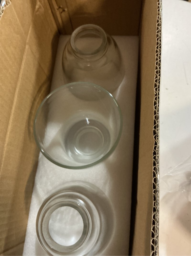 Condition photo showing Good Condition for 3-pack clear glass shades, bell shaped glass shade covers ceiling fan lamp replacements, light fixtures lampshade for chandelier wall sconces, 1.61\" fitter size, 5\" high x 4.7\" diameter