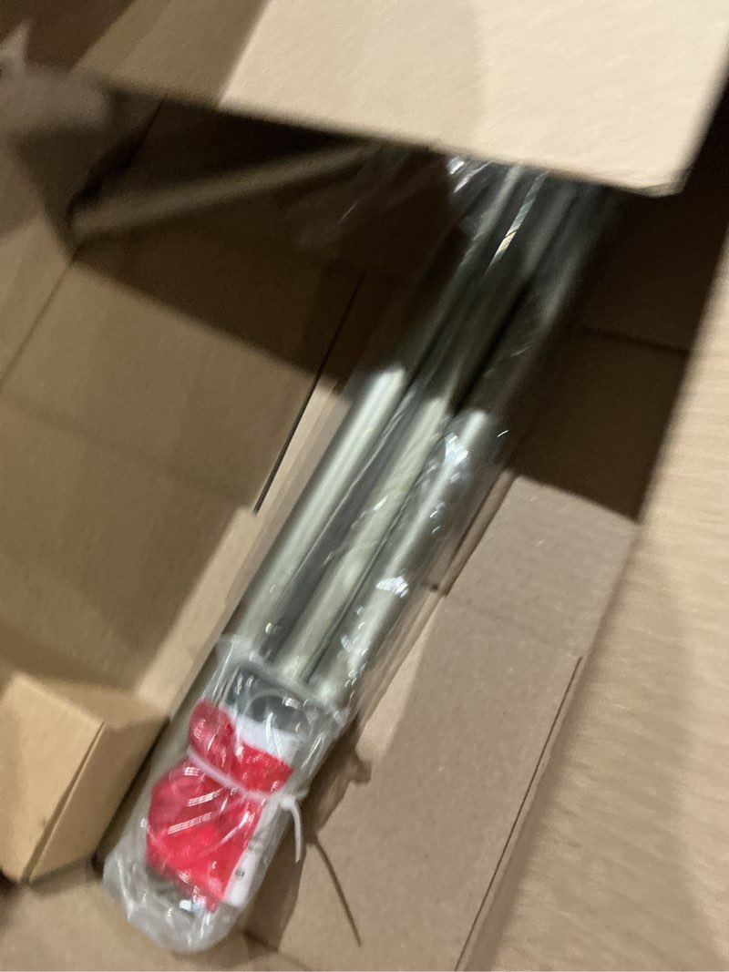 Condition photo showing As Is for yunnephele adjustable curtain rod for window 48-84 inch nickel brushed, 1 inch diameter metal single curtain rod set with round cage finials nickel brushed 48-84"