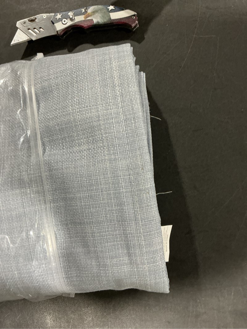 Condition photo showing Good Condition for Light Blue Curtains 96 Inches Long for Living Room Linen Boho Blackout Room Darkening Back Tab Pleated Thermal Window Treatments Pale Blue Black Out Curtain Drapes for Bedroom Decor 96 Length 2 Panel 52"W x 96"L (Pack of 2) Light Blue