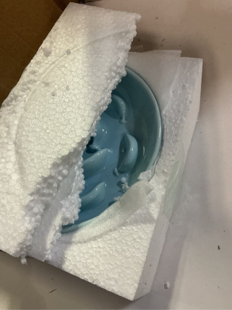 Condition photo showing New/Like New for cat slow feeder bowl set - 2 pcs ceramic cat food plates for slow eating - double cat dish for dry wet food - slow feeding cat bowls whisker friendly - microwave and dishwasher safe - blue and green