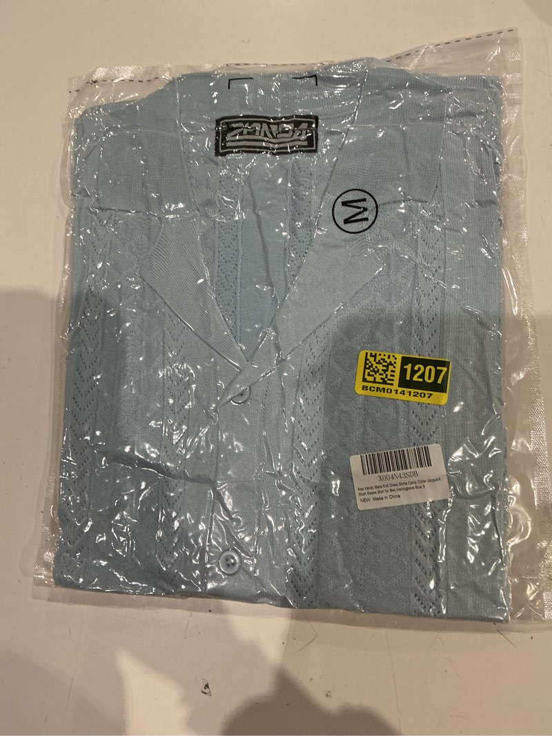 Condition photo showing Good Condition for alex vando mens knit dress shirts camp collar jacquard short sleeve shirt for men herringbone blue x-large