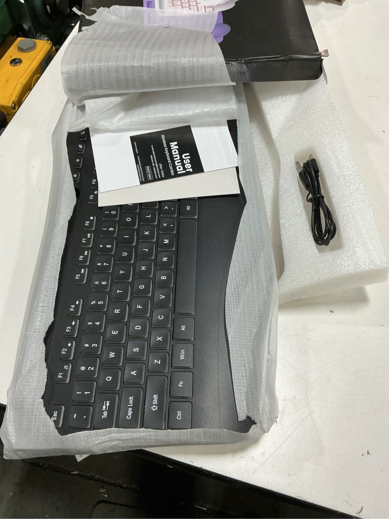 Condition photo showing Good Condition for wireless keyboard and mouse combo - 9 backlit effects, rgb, ergo wrist rest, phone holder, 2.4g full size, rechargeable, sleep mode, km22 max quiet set for computer, pc, laptop, mac, windows- sablute classic black
