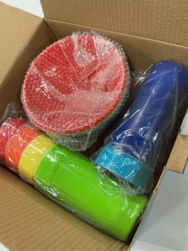 Condition photo showing New/Like New for Youngever 18 Piece Plastic Kitchen Dinnerware Set, Plates, Dishes, Bowls, Cups, Service for 6 (Rainbow Colors)