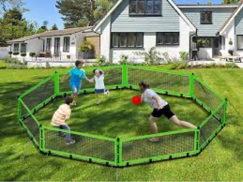 Gaga Ball Pit for Kids, Portable Gagaball Court 15ft Equipped with Carry Bag, 2 Gaga Balls, Wind Rop
