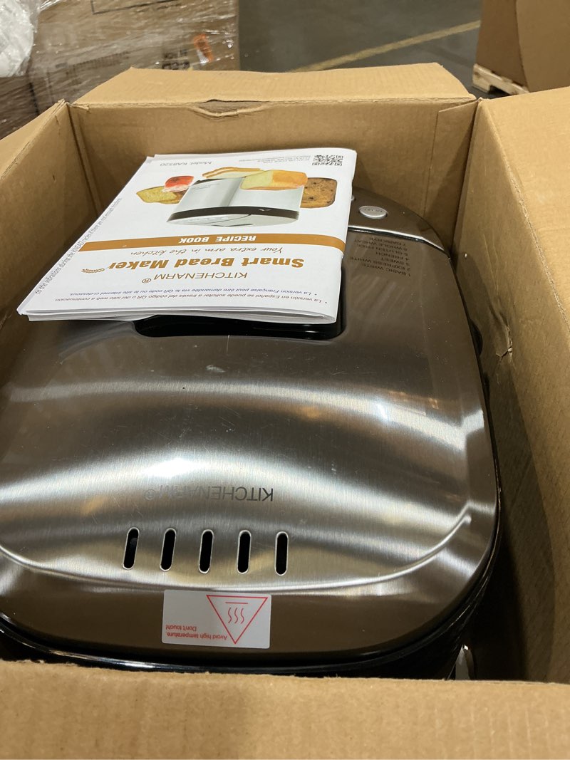 Condition photo showing As Is for kitchenarm 29-in-1 smart bread machine with gluten free setting 2lb 1.5lb 1lb bread maker machine with homemade cycle - stainless steel breadmaker with recipes whole wheat bread making machine 29 programs - 3 loaf sizes - 3 crust colors stainless steel