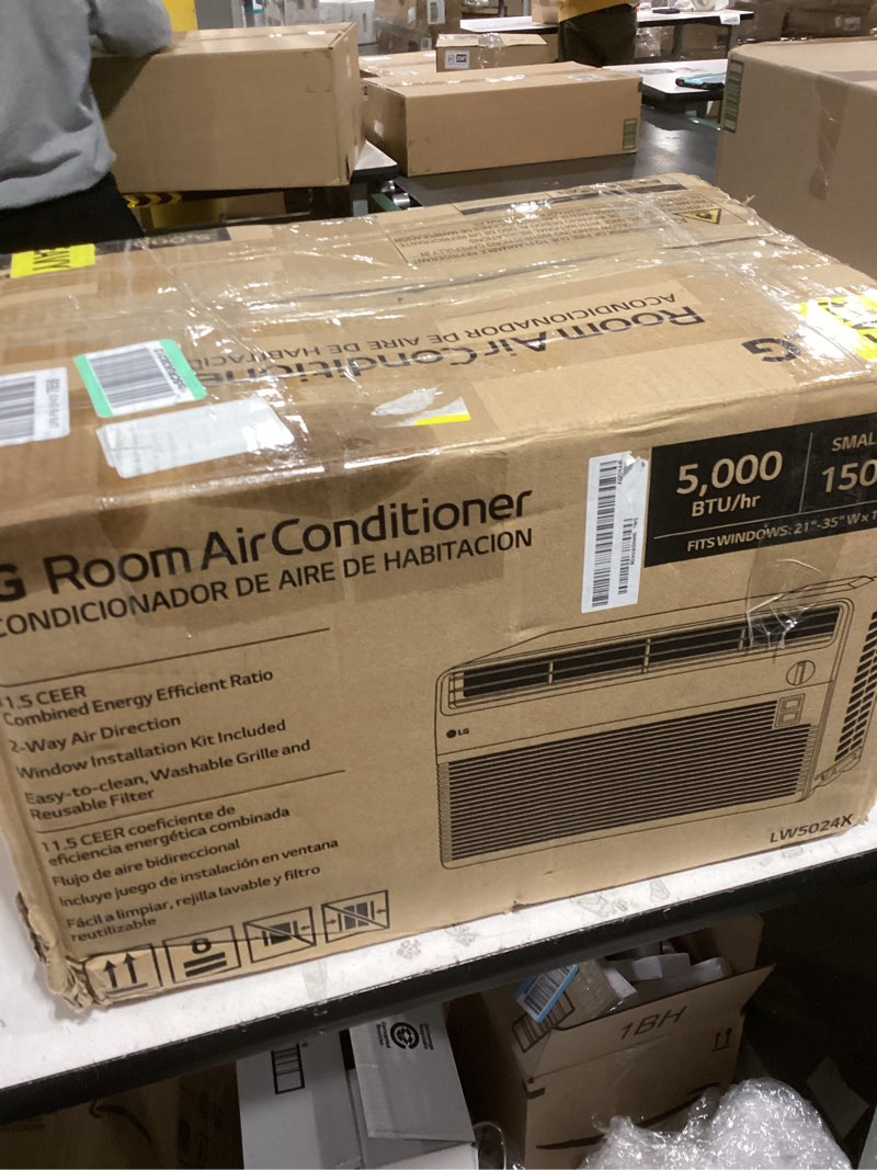 Condition photo showing As Is for LG 5000 BTU Window Air Conditioner [2024 New] Easy Mechanical Control Ultra-Quiet Compact-size Cools 150 Sq.Ft. for Small Room, Washable Filter AC Unit Easy Installation White LW5024X. Not tested 