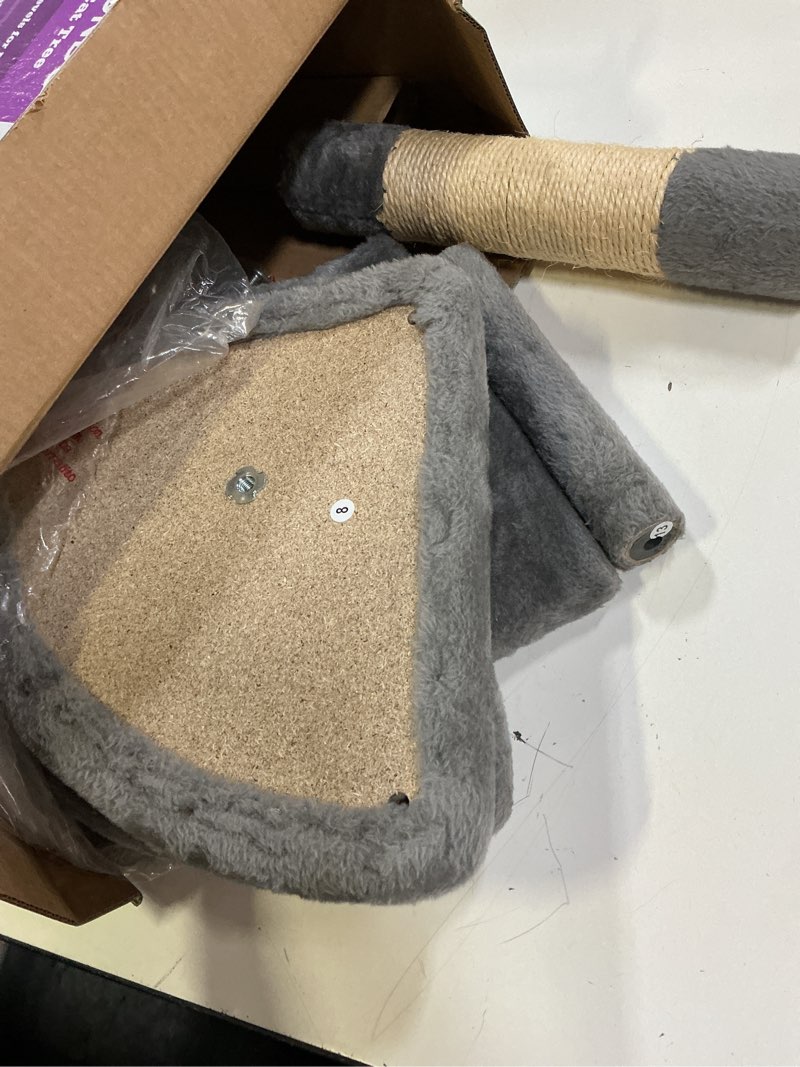 Condition photo showing As Is for gitelsnour cat tree for indoor cats, cat tower with scratching post for small cats and kittens, cat house with removable top platform and fluffy balls, hanging cat basket, light gray gct006sw 49.2 inches light gray