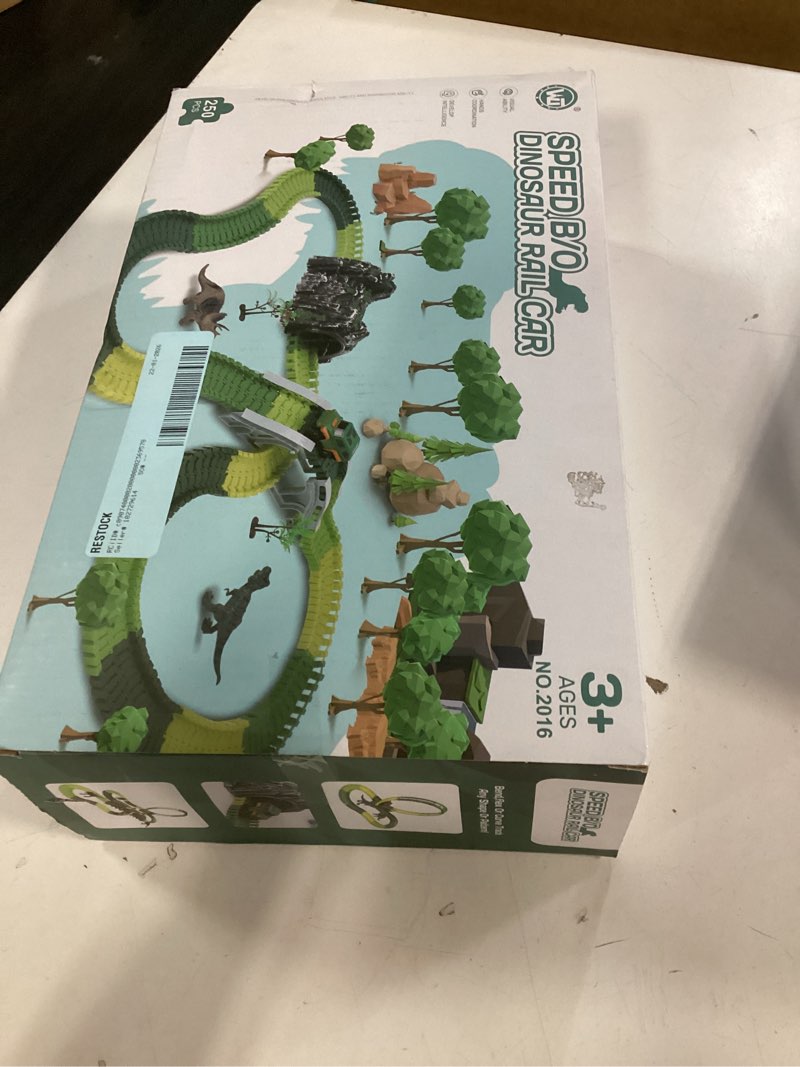 Condition photo showing New/Like New for anpro dinosaur toys race car track set for kids, 250pcs race car track set vehicle playsets dinosaur world road toys flexible track playset for boys age 3+ best gift