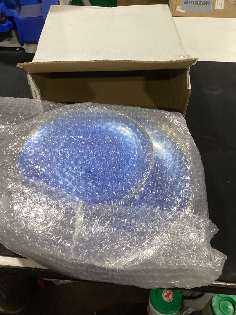 Condition photo showing Good Condition for rubtlamp 60pcs clear blue plastic plates, hammered blue plates, clear fancy disposable plates with gold rim include 30 dessert plates, 30 dinner plates for party clear blue gold