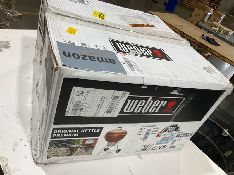 Condition photo showing As Is for weber original kettle premium charcoal grill for outdoor cooking and barbecue, 22-inch, copper copper grill