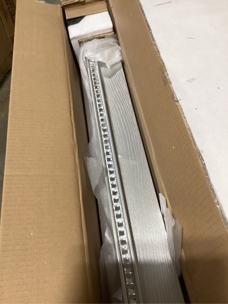 Condition photo showing Good Condition for KEIKI 5-Piece Counter Height Dining Table Set with Square Table and 4 Upholstered Chair, for 4 Person, Modern Crystal Decoration Wooden Table Set, Easy Assembly, for Kitchen, Dining Room, Silver Grey Silver Grey 34.5"L x 34.5"W x 36"H