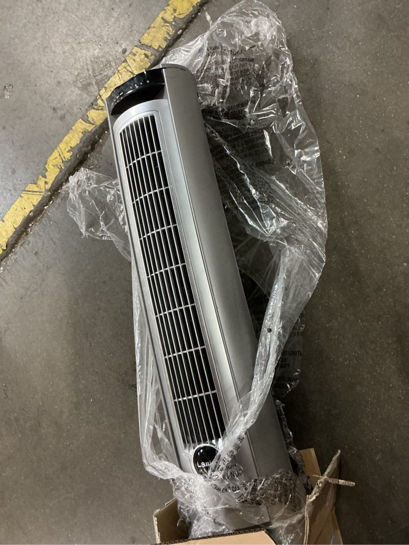 Condition photo showing As Is for Lasko Oscillating Tower Fan, Remote Control, Ionizer, 3 Speeds, Timer, for Bedroom, Office, Kitchen 42", Black, T42950 Modern Black