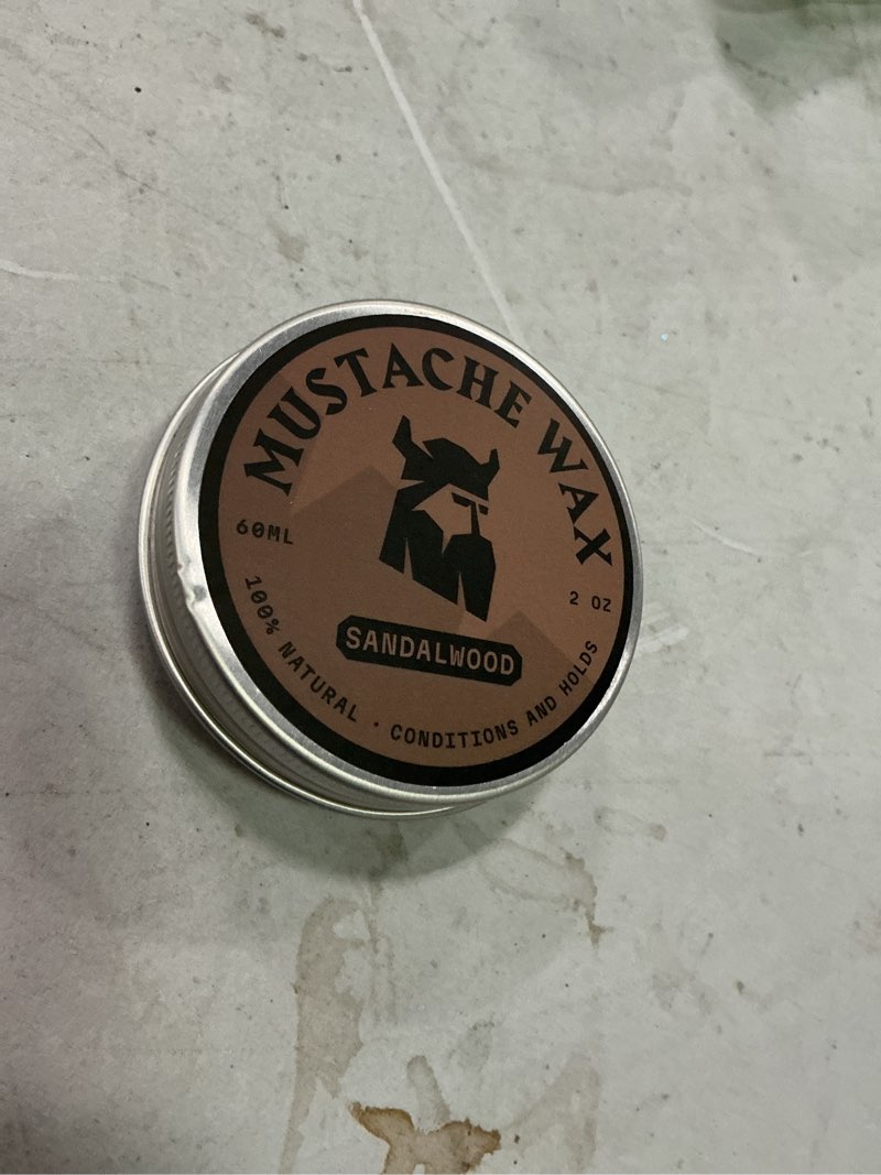 Condition photo showing As Is for striking viking mustache wax for men with comb - 2 oz, sandalwood - strong hold wax with anti-static mustache comb for precise grooming - non-greasy formula for easy beard care