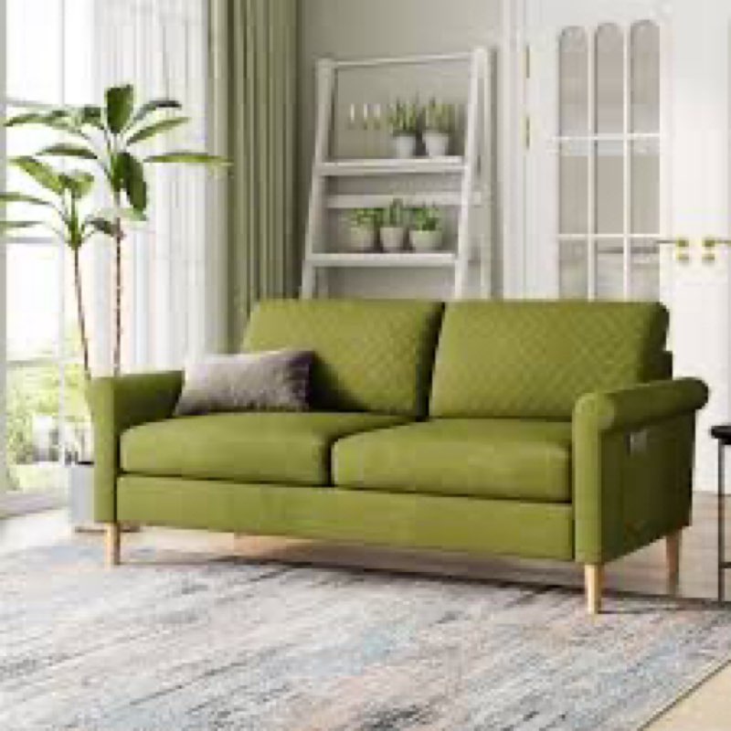 Loveseat Sofa Mid Century Modern Small Couches For Small Spaces, Upholstered Small Couch For Bedroom,Comfy Couch With Spring Cushion,Tool-Free Assembly