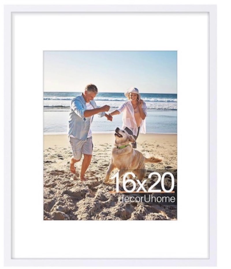 decoruhome 16x20 picture frame, display pictures 11x14 with mat or 16x20 without mat, wall hanging poster frame, white, 1 pack white 16x20