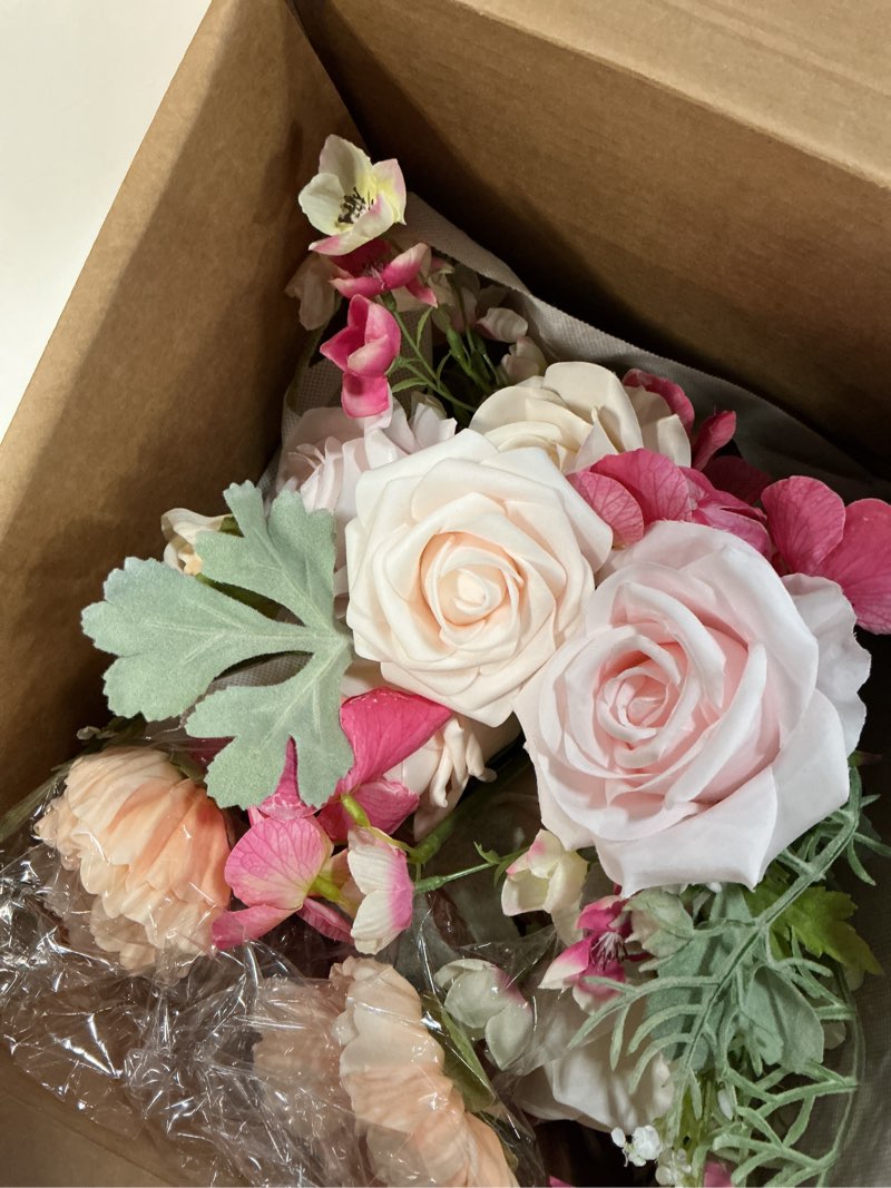 Condition photo showing Good Condition for ling's moment wedding bouquets for bride, powder pink & berry pink bridal bouquets for bride, 13 inch free form artificial wedding flower bouquet for rustic wedding ceremony anniversary pk- powder pink & berry pink small 13 inch