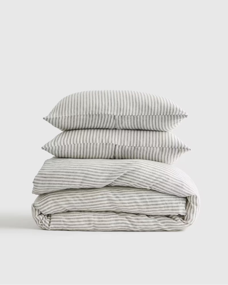 european linen stripe duvet cover set king/calking color grey/ white 