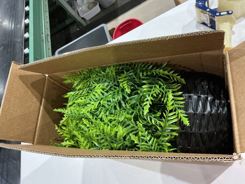 Condition photo showing Good Condition for artificial ferns plants with hanging basket-2 set for outdoor decoration,fake boston fern hanging planters faux greenery uv resistant for front porch patio garden farmhouse home decor (green)