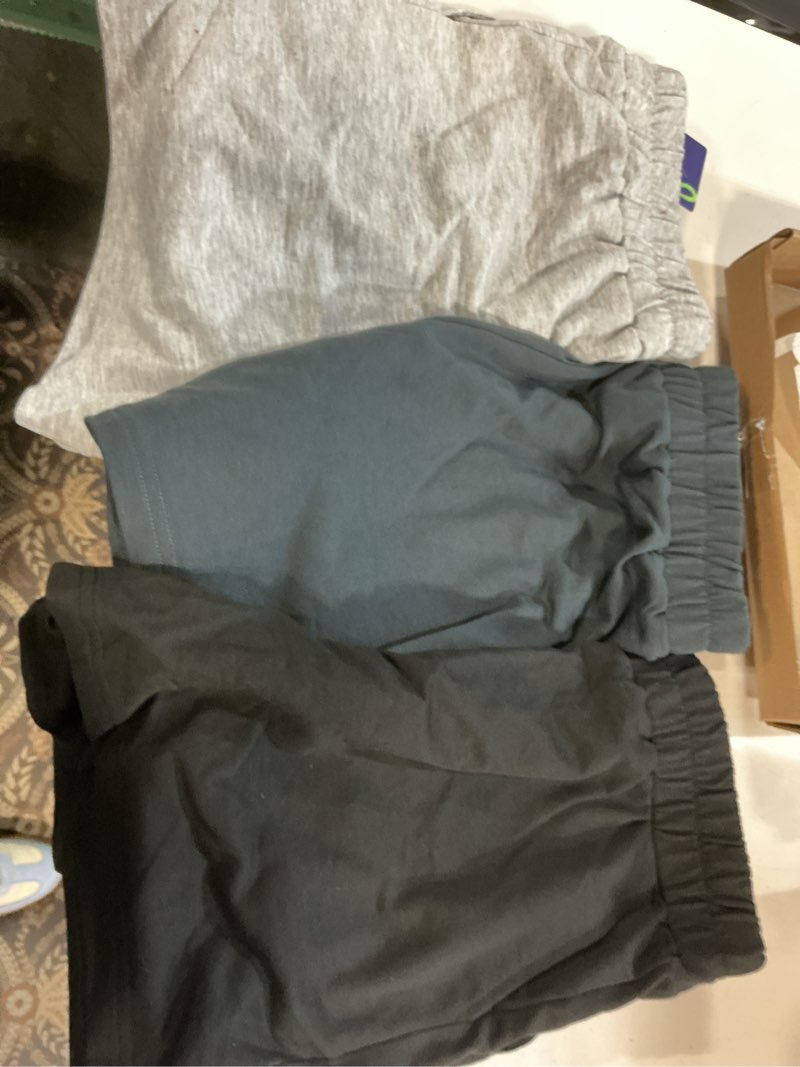 Condition photo showing New/Like New for 3 pack women's sweat shorts lounge comfy athletic shorts elastic waist summer workout casual pants with pockets black, dark gray, light gray medium