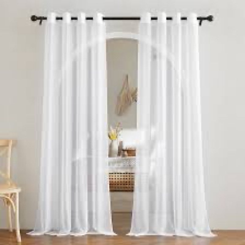 NICETOWN White Sheer Curtains 84 inches Long, Grommet Semi Sheer Light Filtering Window Treatments B