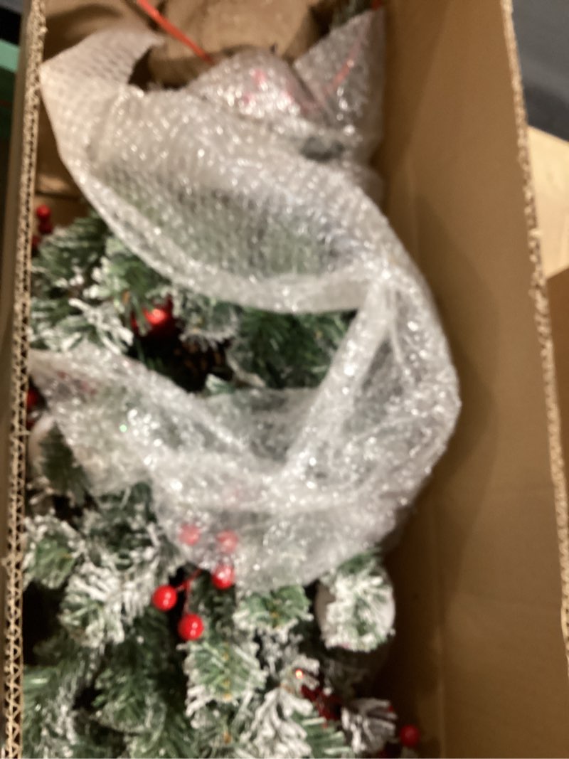 DDHS Small Flocked Christmas Tree,4ft Prelit Tabletop Christmas Tree, with 100 Lights, Ornaments Bal