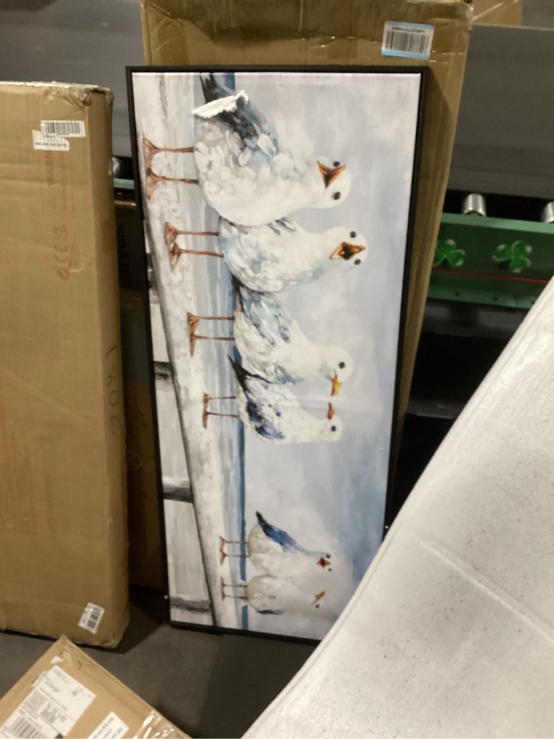 Condition photo showing As Is for sechars coastal seagull wall art, beach birds canvas print, nautical ocean decor, long horizontal artwork 20"x48"