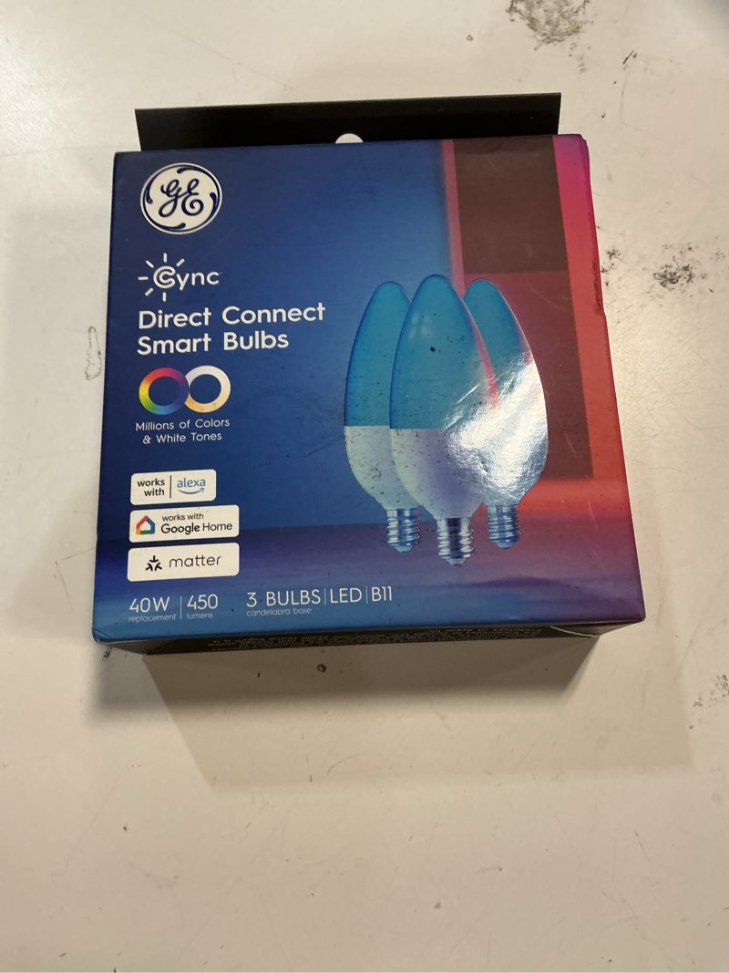 Condition photo showing Good Condition for ge cync smart led light bulbs, color changing decorative light bulbs, indoor wifi lights, matter compatible, compatible with alexa and google home, candelabra base (3 pack)
