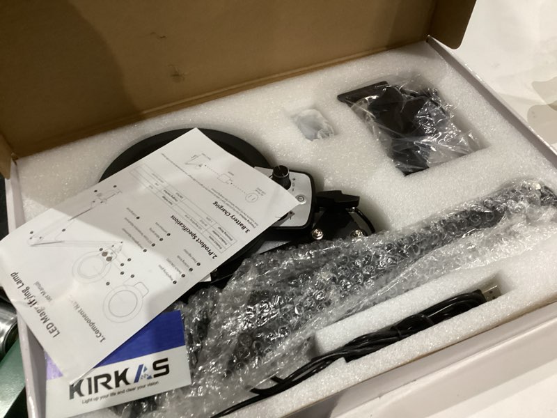 Condition photo showing Good Condition for KIRKAS 12X Magnifying Glass with Light and Clamp, Extra-Long Arm Magnifying Lamp Overhead Knob for Workbench Craft Repair Sewing, LED Lighted Magnifier Real Glass Lens Stepless Dimming and Color 12X Extended-Arm