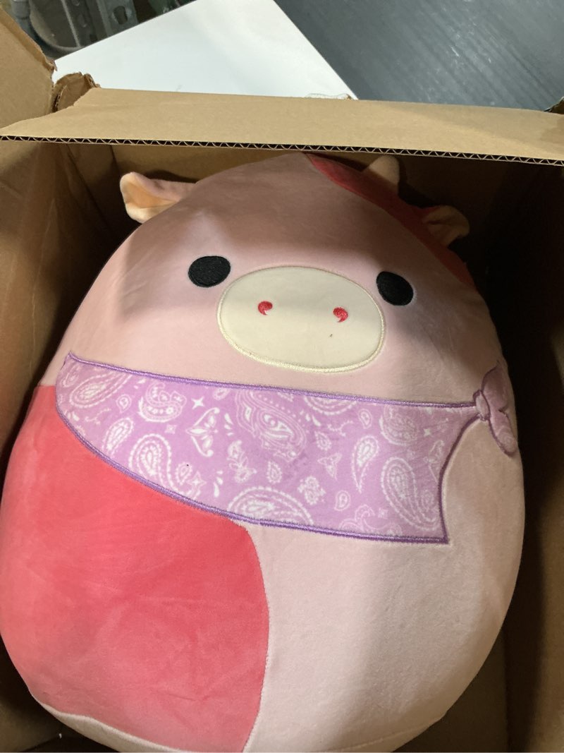 Condition photo showing Good Condition for Squishmallows Original 14-Inch Reshma Light Pink Cow with Purple Bandana - Large Ultrasoft Official Jazwares Plush