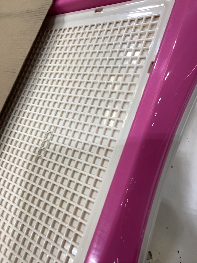 Condition photo showing Good Condition for richell paw trax mesh training tray, pink 25.2 x 18.9 x 1.6" | richell paw trax mesh training tray: puppy potty pad holder for indoor use, anti-chewing and tearing, ideal for potty training puppies