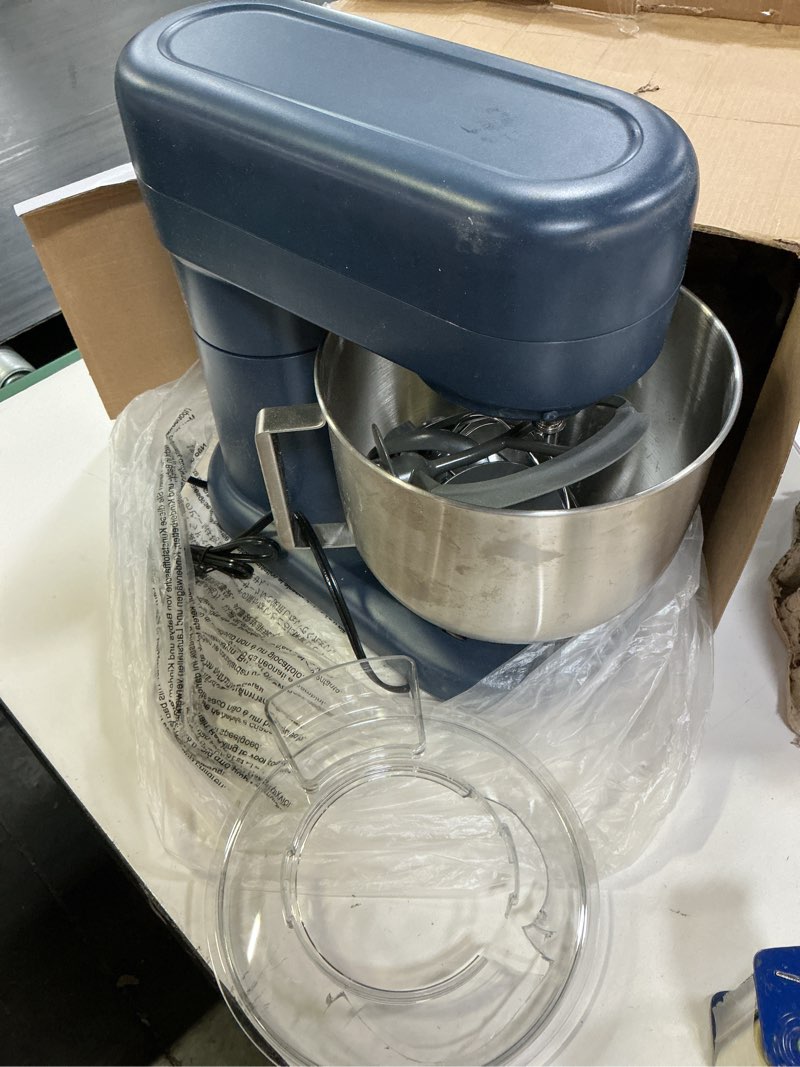 Condition photo showing Good Condition for (the cover is broken) martha stewart 5.3qt stand mixer, 12-speed tilt-head electric kitchen mixer with stainless steel bowl, dough hook, whisk & beater, splash guard, ideal for baking bread, cake & whipping, indigo blue