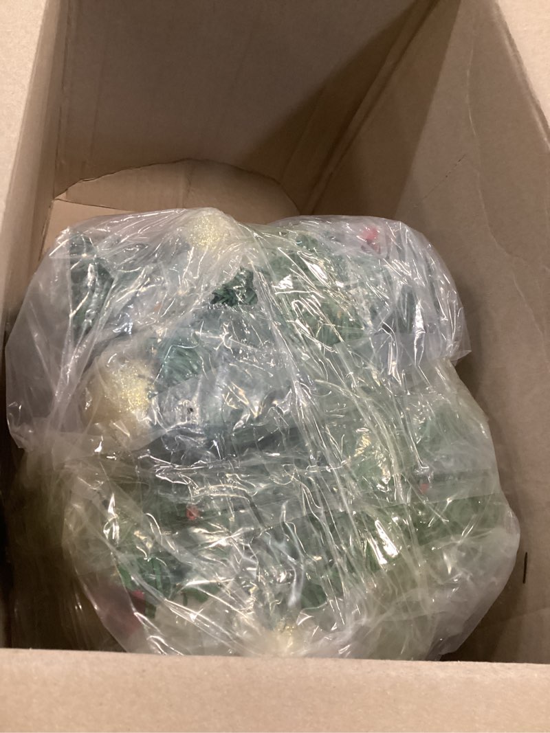 Condition photo showing As Is for 9FT Christmas Garland Decorations, Pre-Lit Christmas Garland with 60 LED Lights, Garlands for Mantle with Pine Cones, Flower, Berries, Bows, Ball, Leaves, Indoor & Outdoor Christmas Decor(2 Pack) 9FT*2