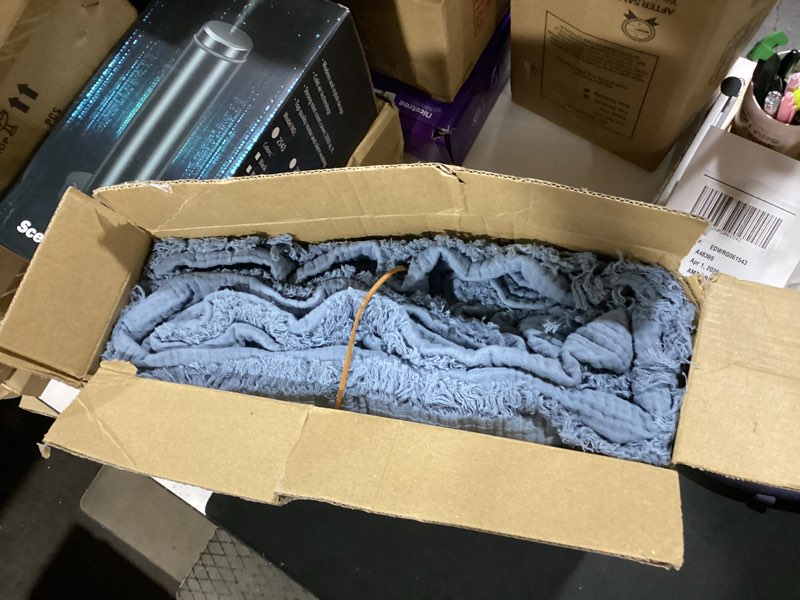 Condition photo showing Good Condition for wdcozy 100% cotton muslin blanket king size 4-layer for bed breathable lightweight soft large boho farmhouse linen tassels ruffle gauze blankets all season for adults 108x90 inches dusty blue dusty blue king (108" x 90")