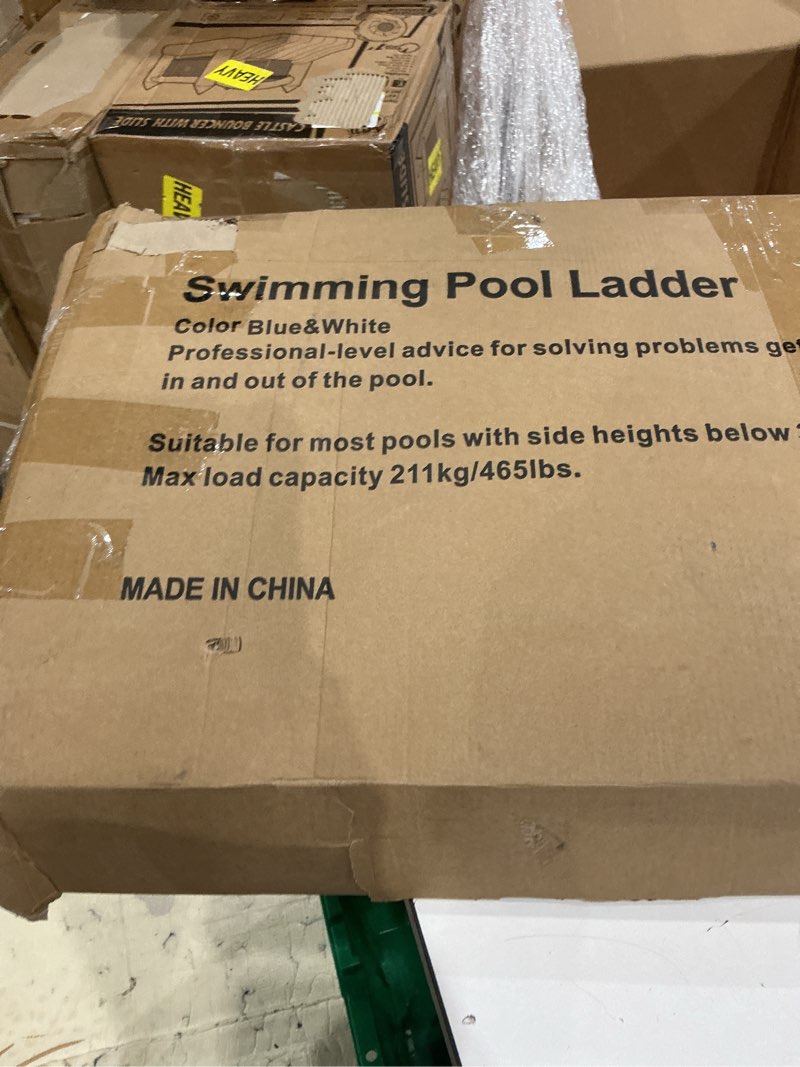 Condition photo showing As Is for 36" 3-step steel frame above ground swimming pool ladder,heavy duty double sided removable pool steps,pool ladder steps with non-slip plastic steps for entry and exit