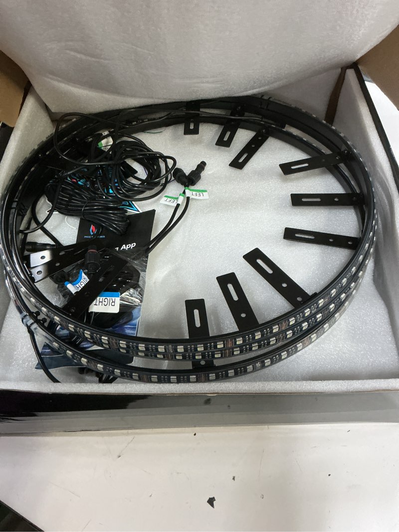 Condition photo showing Good Condition for mictuning 15.5" v1 rgbw led wheel lights kit with app control & music sync turn signal, brake function, pure colors neon wheel rim lights for trucks, suvs, cars (4pcs, single row) 15.5'' wheel ring lights kit