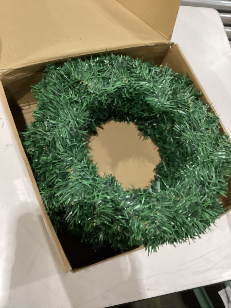 Condition photo showing As Is for Christmas Wreaths for Front Door Outside, Wreaths for Christmas Decorations,16" Canadian Artificial Pine Christmas Wreath for Christmas Day Party,Unlit Wreaths for All Seasons (4, Green 16") 4 Green 16"