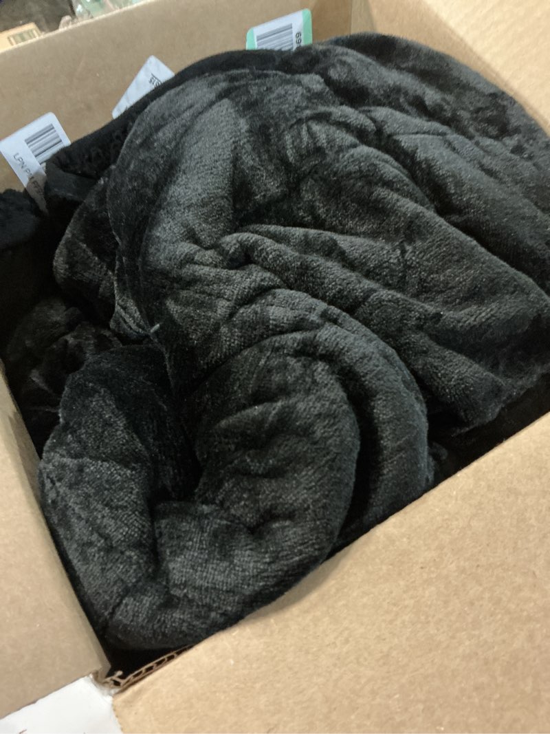 Condition photo showing As Is for Wemore Sherpa Fleece Weighted Blanket for Adult 12 lbs Dual Sided Cozy Fluffy Heavy Blanket,Ultra Fuzzy Throw Blanket with Soft Plush Flannel Top,48 x 72 inches,Black on Both Sides Black 48" x 72" 12lbs