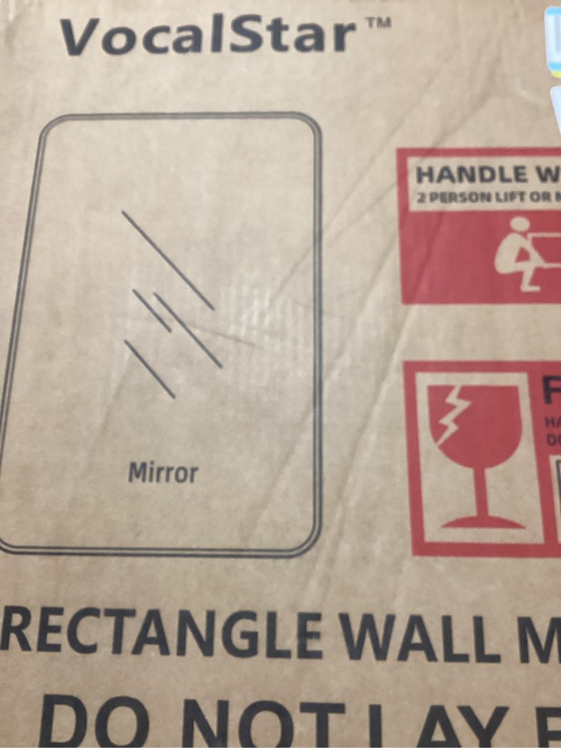 Condition photo showing New/Like New for VocalStar Black Metal Framed Bathroom Mirror for Wall, 16 x 24 Inch Rounded Rectangle Matte Black Bathroom Vanity Mirror Farmhouse, 1/4-inch Shatterproof Glass | Ultra-Flush Hanging Black 24"L x 16"W