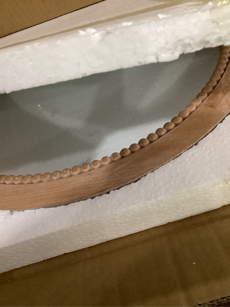 Condition photo showing New/Like New for sawsile round wood mirror,24 inch circle rustic farmhouse natural wooden frame boho beads wall mirror for bathroom,living room,bedroom or entryway 24"l x 24"w brown