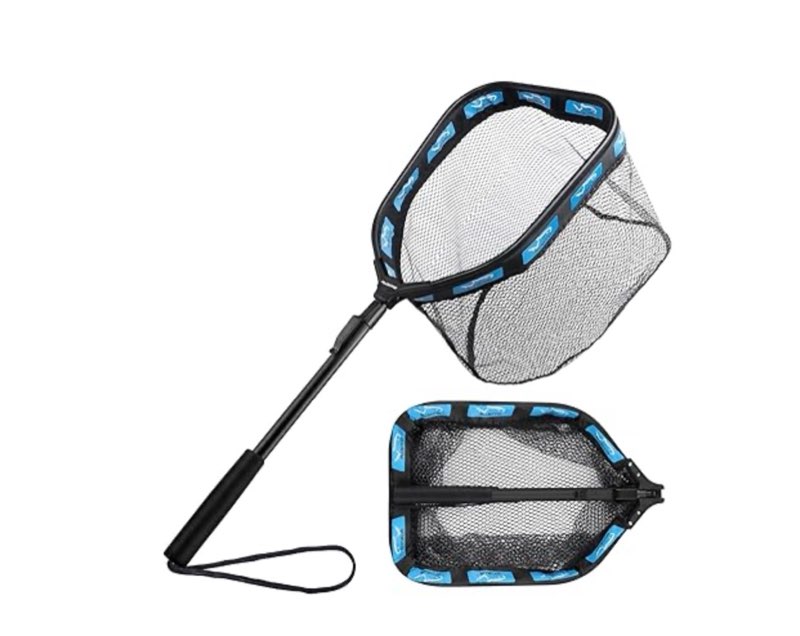 plusinno floating fishing net for steelhead, salmon, fly, kayak, catfish, bass, trout fishing, rubber coated foldable landing net with fixed or telescoping pole handle, fishing gear and gifts for men  