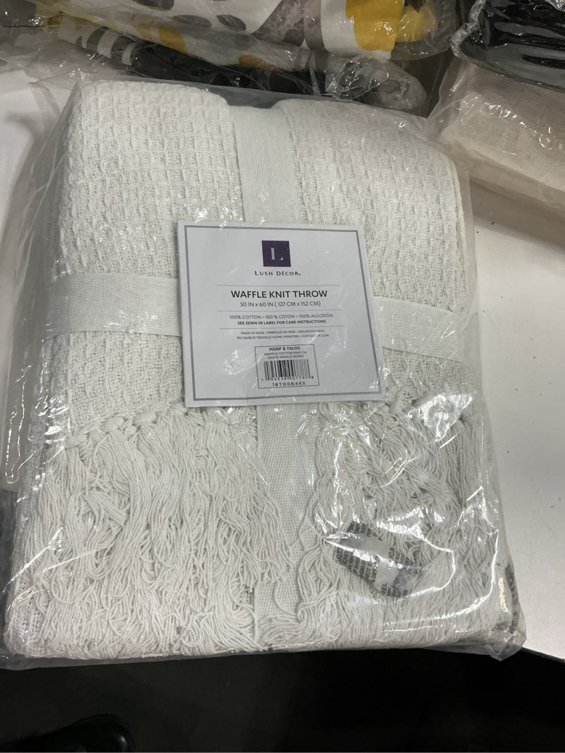 Condition photo showing New/Like New for lush decor waffle cotton knit throw blanket single 50" w x 60" l white - white throw blankets for bed - waffle couch blanket - knitted blankets