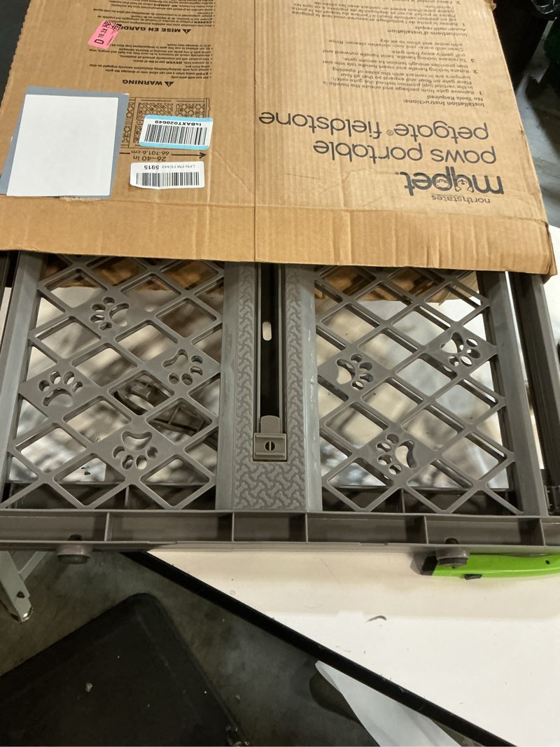 Condition photo showing Good Condition for mypet north states paws portable pet gate: 26-40" wide. pressure mount. no tools needed. made in usa, 23" tall, expandable, durable dog gates for doorways, fieldstone gray