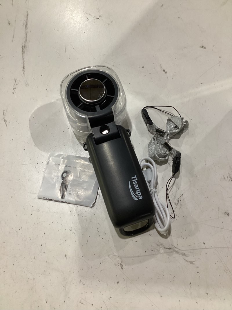 Condition photo showing New/Like New for portable handheld turbo fan with ice cooling, 45ml mist fan, up to 12h cooling, 199 speed, usb rechargeable, high power motor, personal cooling fan for outdoor, travel, beach, camping (black)