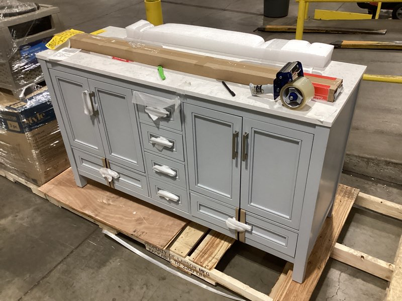 Condition photo showing As Is for (similar item) bentworth 60 in. double semi-recessed sinks light gray bath vanity