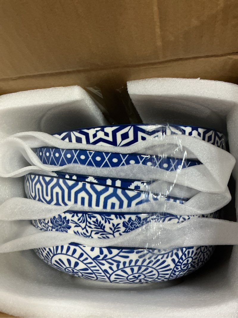 Condition photo showing New/Like New for Selamica Ceramic Pasta Bowls Set 34 OZ, Large Salad Bowls 8.6 Inch Dinner Bowls for Kitchen, Wide Shallow Bowls Deep Plates for Pasta Soup, Microwave & Dishwasher Safe, Set of 6, Vintage Blue Vintage Blue 34 OZ, Set of 6