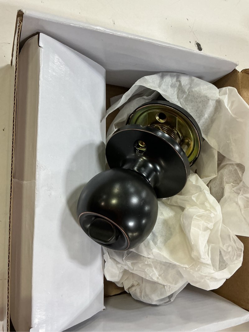 Condition photo showing As Is for hyper tough two keyed entry ball locking doorknobs matte black finish twin pack