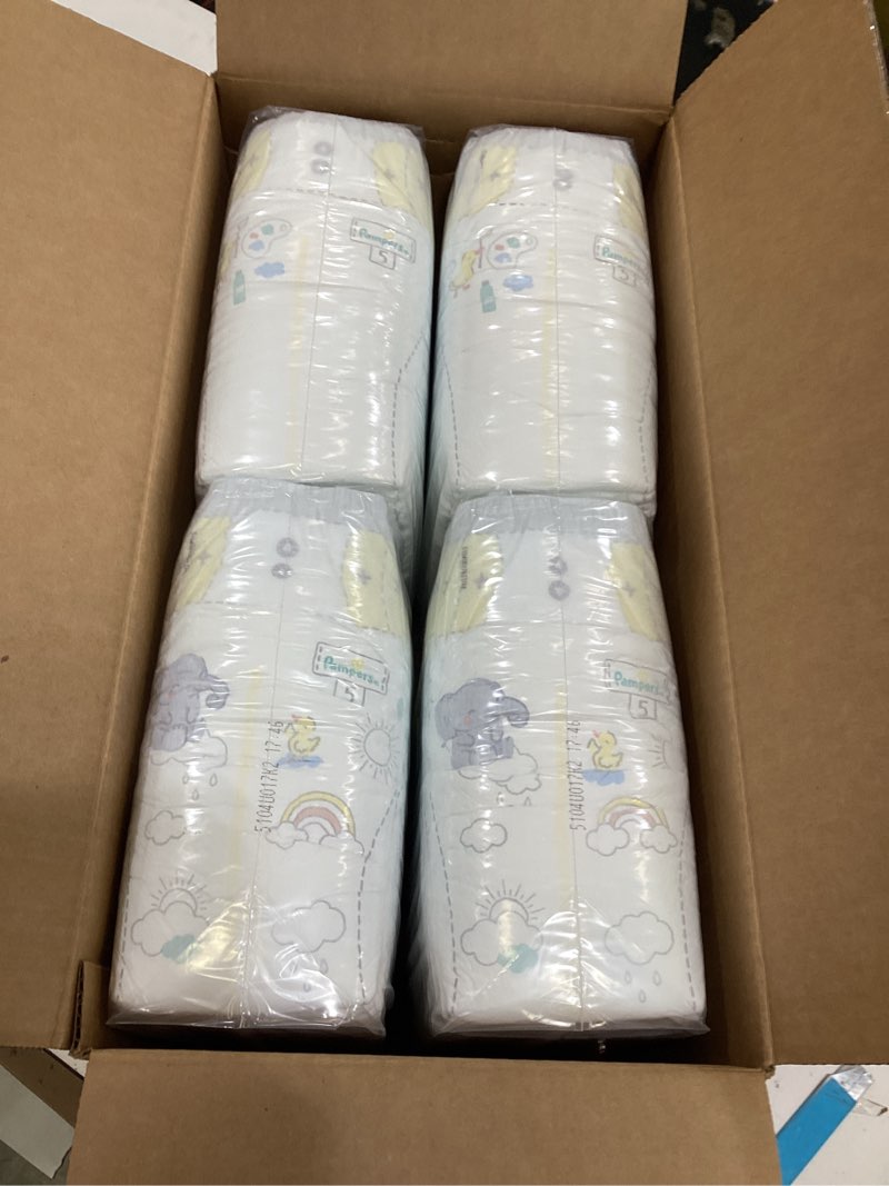 Condition photo showing New/Like New for pampers swaddlers diapers, size 5 (20-37 lbs), 132 count, absorbent, keeps baby dry and comfortable, skin safe disposable baby diaper (packaging may vary) size 5 132