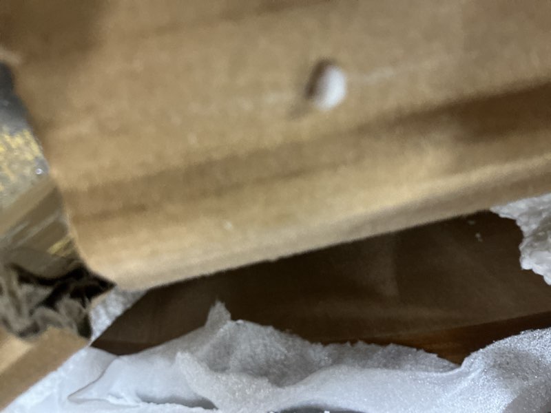 Condition photo showing Good Condition for Wood Coffee Table, Mid Century Modern Triangle Coffee Table for Living Room, Rustic Solid Wood Legs and Tabletop, Farmhouse Walnut Accent Center Table for Small Spaces